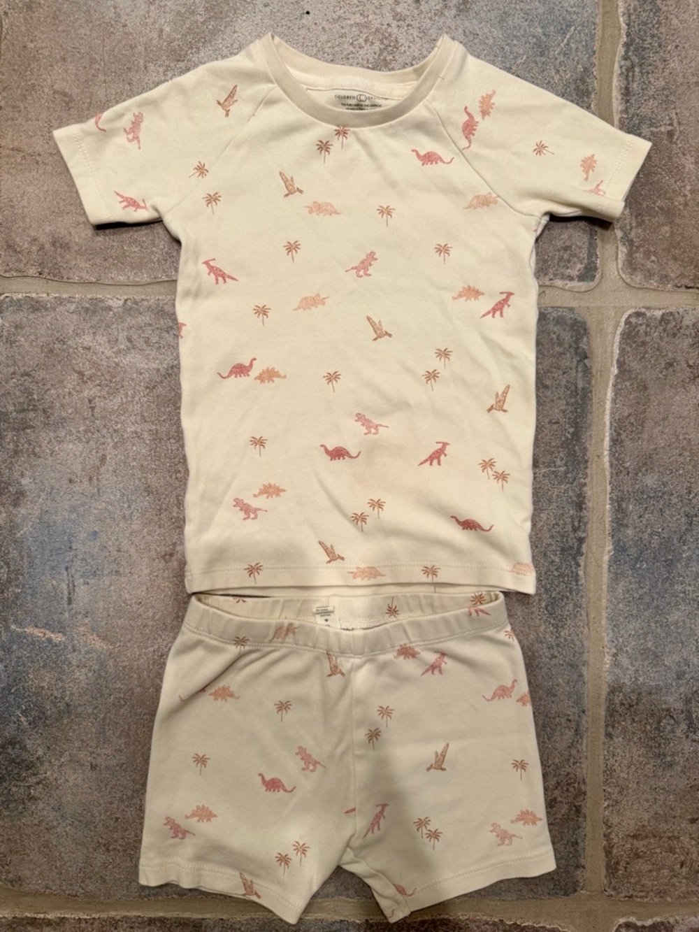 Kids Cream Dinosaur Print Pajama Set